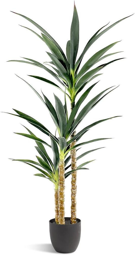 Artificial Tree 4.7Ft Faux Agave Plant with 3 Heads in Plastic Pot Fake Tree for Home Decor Indoor or Outdoor Office Decoration Housewarming Gift(4.7 Feet-1 Pack)