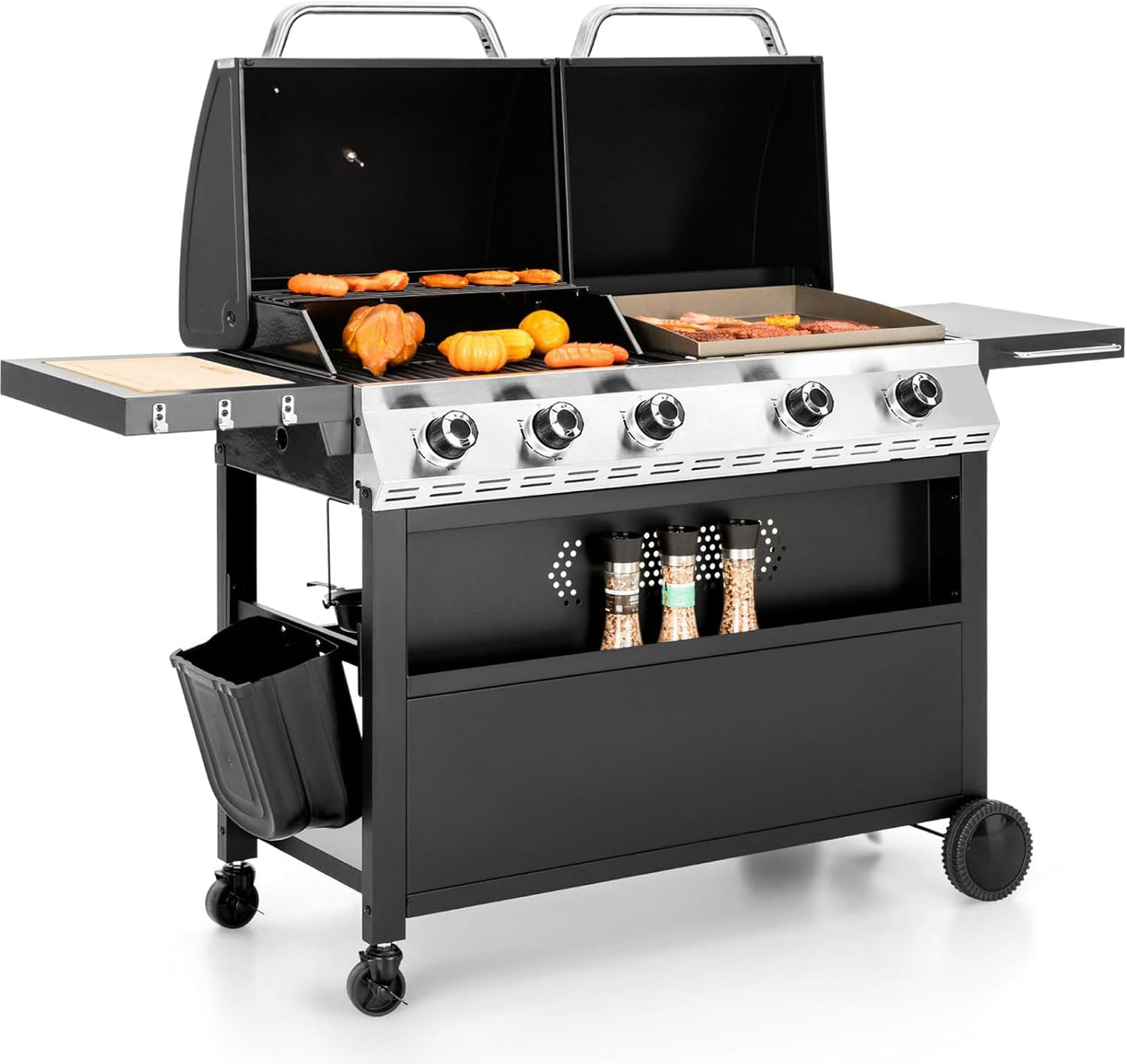 Sophia & William Propane Gas Grill and Griddle Combo with Porcelain-Enameled Cast Iron Grates, Dual Outdoor BBQ Grill with Flat Top Griddle for Barbecue, 696 SQ.IN. Cooking Area