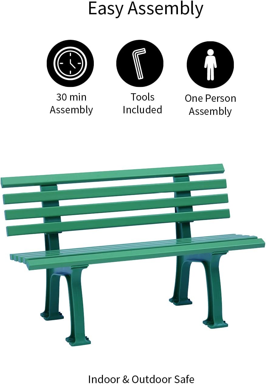 Plow & Hearth Weatherproof German PVC Outdoor Bench | Holds Up to 500 lbs | Garden Patio Porch Park Deck | Steel and Resin | Green