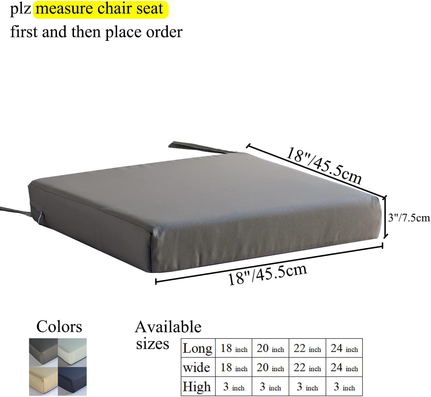 Patio Chair Cushions Non Slip Bottom Chair Pad with TiesSet of 2 Waterproof Square Outdoor Seat Cushion Replacement for Garden Swing Furniture 18x18 Inch, Navy Blue