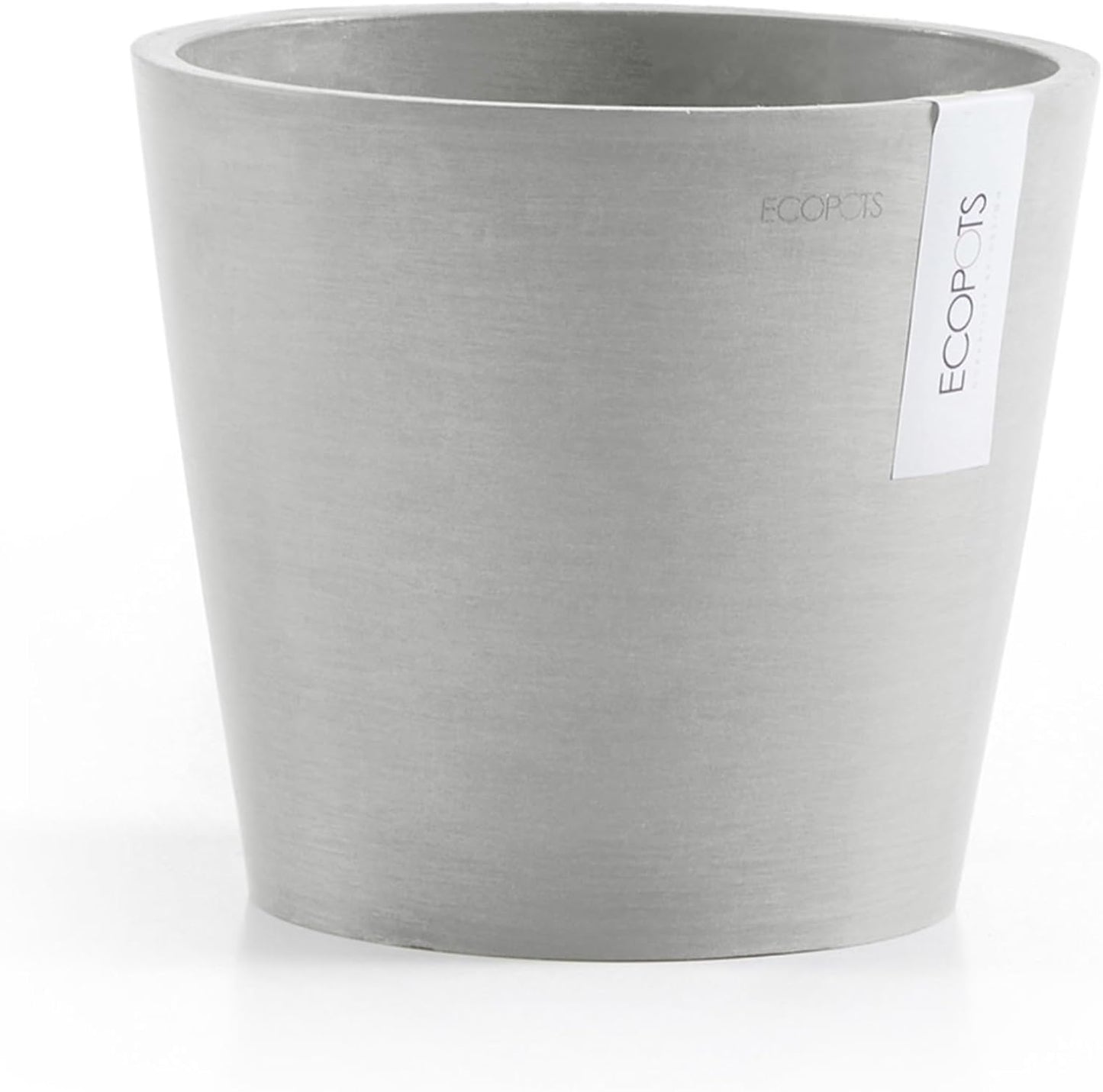 Ecopots Amsterdam Durable Modern Round Indoor/Outdoor Recycled-Based Composite Flower Pot Planter, White Grey, 10"