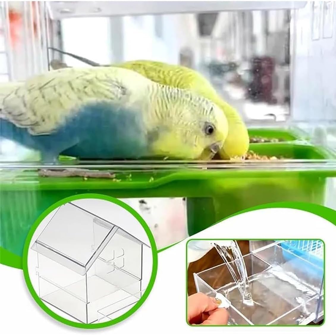 2026 New Pull-Out External Parrot Feeder, Bird Bath for Cage, 7*6*5.5in Bird Feeder House, Transparent Parakeet Cage Accessories, Easy To Fill, Clean, Long-Lasting, for Finch and Hummingbird (MIX)
