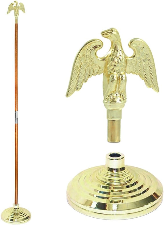 Super Tough Indoor Flag Pole kit 9ft - Metal Eagle - Gold Texture Base - Aluminum Flagpole with Brass Finish - Heavy Duty Inside House Flagstaff - Interior Shaft and Stand - No Ensign Included