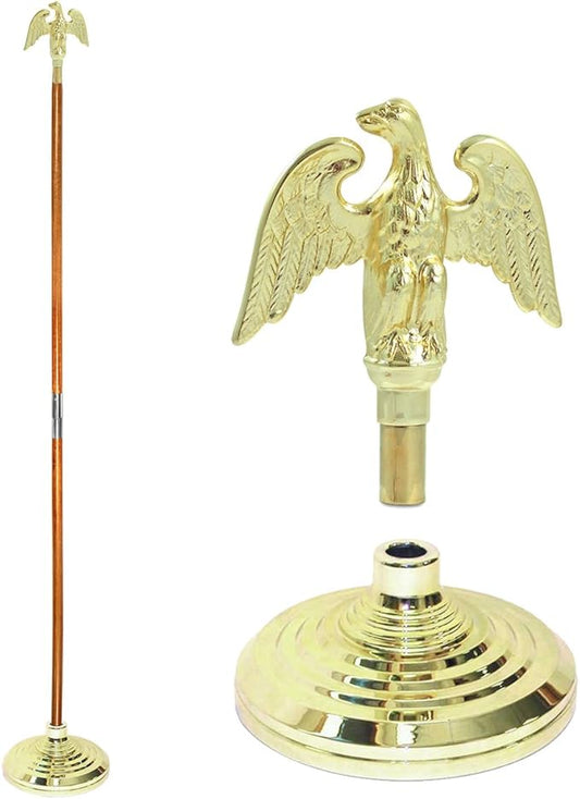 Super Tough Indoor Flag Pole kit 8ft - Metal Eagle - Gold Texture Base - Aluminum Flagpole with Brass Finish - Heavy Duty Inside House Flagstaff - Interior Shaft and Stand - No Ensign Included