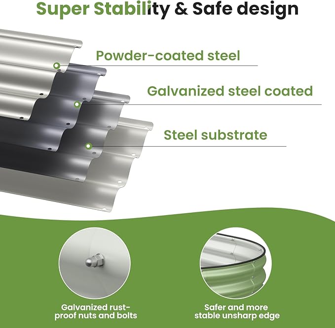 Oval 8x2x1.5 FT Galvanized Raised Garden Bed Kit, 31 in 1 Large Metal Planter Box for Outdoor Gardening, 18” Garden Bed for Vegetables Flower Herb(Sage Green)