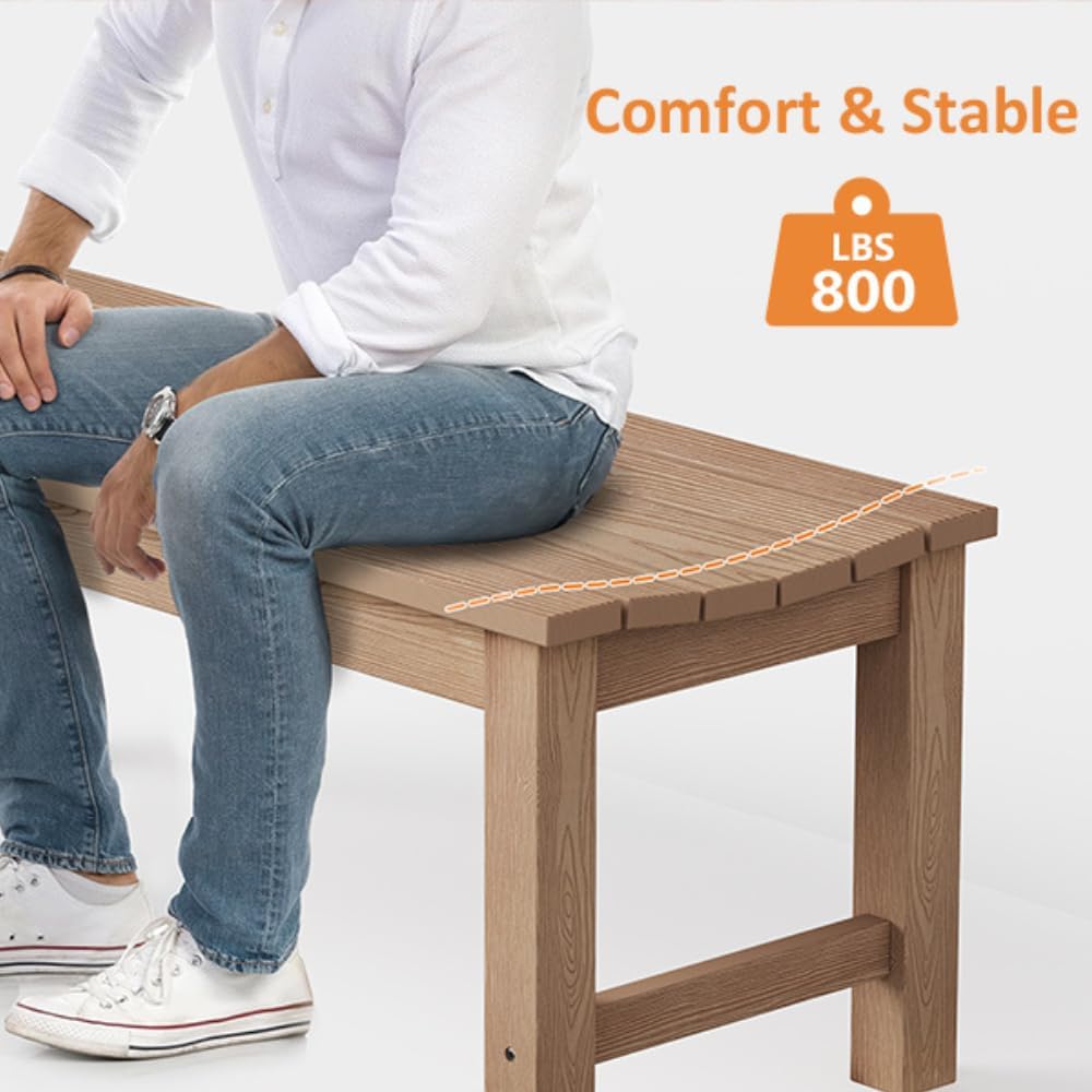 Outdoor Bench Set of 2, 2-Person Patio Backless Benches, HIPS Weatherproof Garden Bench That Never Rot and Fade, Suit for Backyard, Church, Patio, Deck and Entryway (Teak)