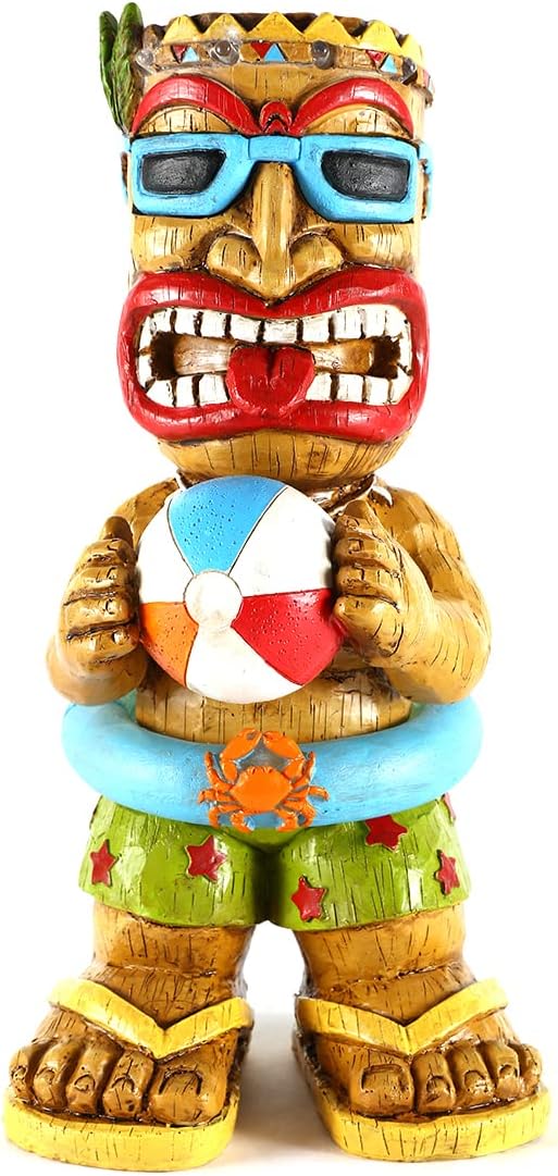 Large Float Tiki Garden Statue,Funny Tiki Decor Figurine with Multi-Color Changing Solar Lights,Hawaiian Tiki Man Outdoor Patio Yard Lawn Bar Party Beach Pool Decoration,Christmas Ornament Gift