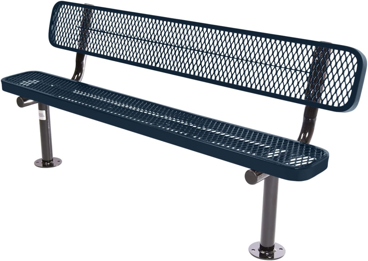 Coated Outdoor Furniture Heavy-Duty Outdoor Bench Thermoplastic Coated, Expanded Metal, Commercial-Grade Seating, Made in America (Surface with Back, 6 Ft, Dark Blue)