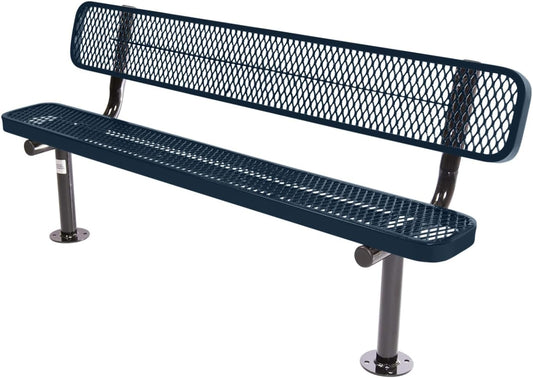 Coated Outdoor Furniture Heavy-Duty Outdoor Bench Thermoplastic Coated, Expanded Metal, Commercial-Grade Seating, Made in America (Surface with Back, 6 Ft, Dark Blue)
