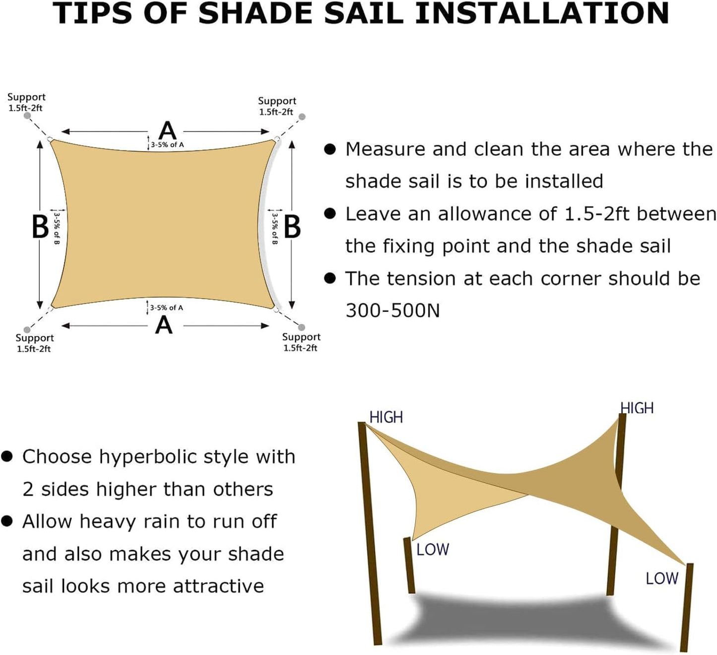KANAGAWA 6'X10' Sand Custom Size Sun Shade Sail Rectangle UV Block Canopy Cover for Patio Backyard Lawn Garden Outdoor (Customized Available)
