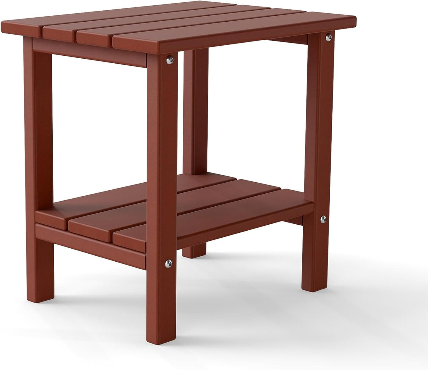 Outdoor Side Table, 2-Tier Small Outdoor Table for Patio, Adirondack Side Tables for Outside or Indoor, Patio End Table for Pool, Porch, Weather Resistant Easy Maintenance-Red