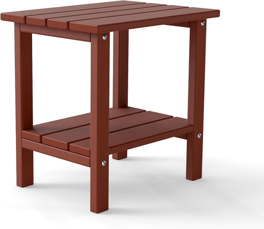 Outdoor Side Table, 2-Tier Small Outdoor Table for Patio, Adirondack Side Tables for Outside or Indoor, Patio End Table for Pool, Porch, Weather Resistant Easy Maintenance-Red