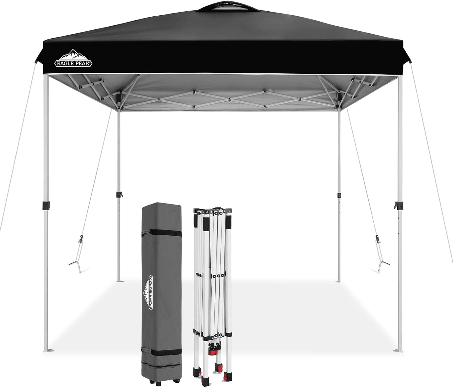 EAGLE PEAK Pop Up Canopy Tent with Wheeled Carry Bag, 8 Stakes, 4 Ropes, Easy Set Up Tent Canopy, 8x8 ft, Black