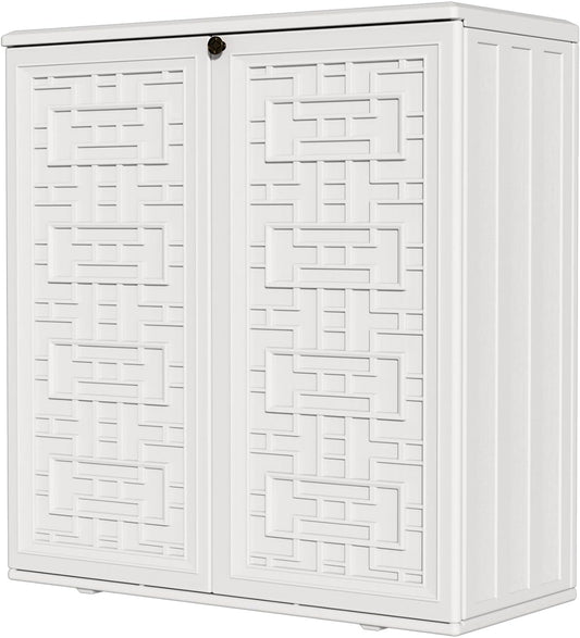 HOMSPARK Indoor/Outdoor Storage Cabinet with Doors and Shelf, 34”x16”x36” HDPE Plastic Storage Box for Patio, Bedroom, Bathroom, Living Room, Balcony, Multi-Purpose for Daily Tools, White