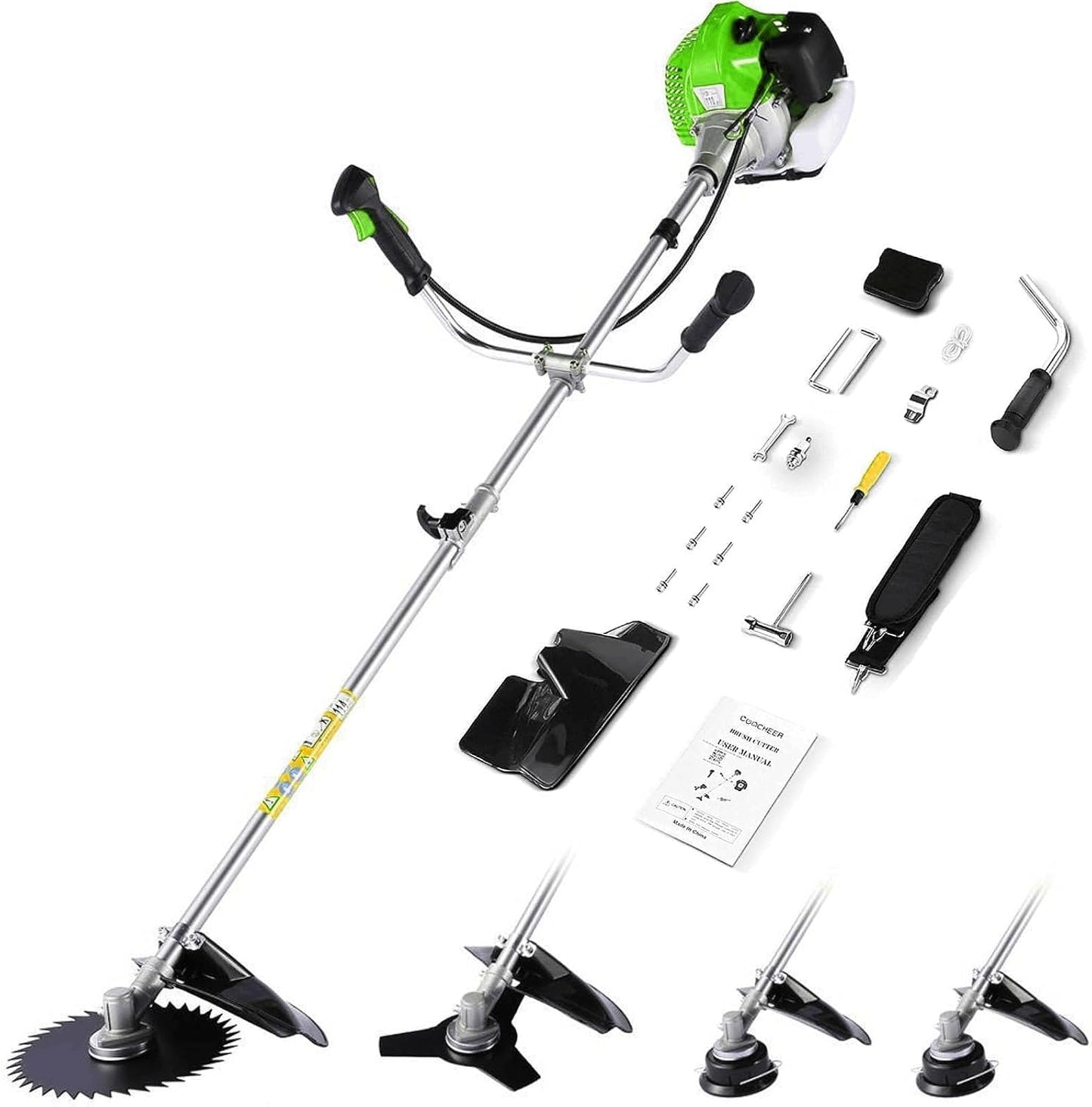Homdox 4 in 1 Gas Brush Cutter, 58cc 2-Cycle Gas Weed Eater, String Trimmer and Weed Wacker Trimmer for Lawn and Garden Care Trimming, Green