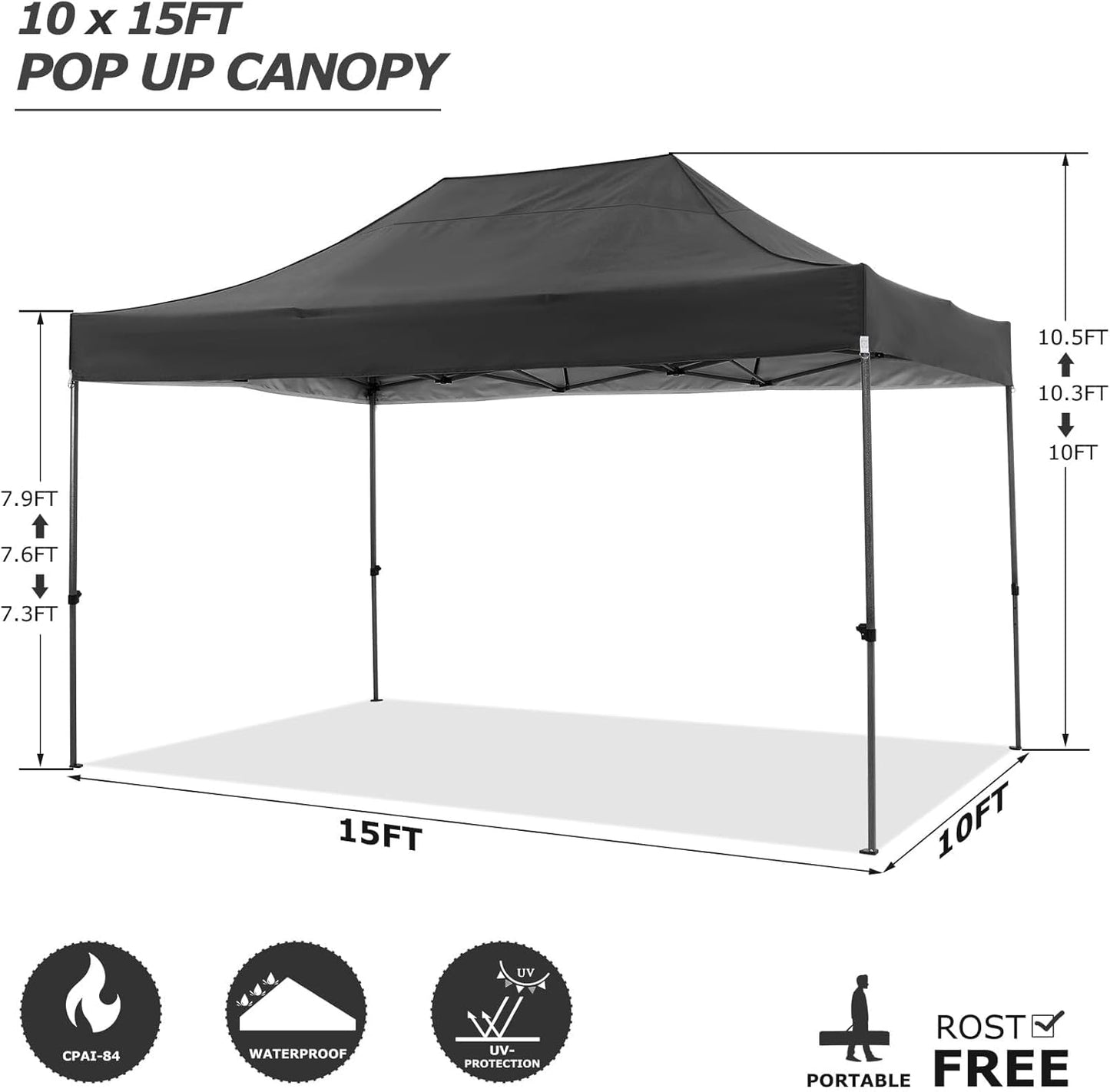 COBIZI 10x15 Pop Up Canopy with 4 Sidewall,Heavy Duty Canopy UPF 50+ All Season Wind Waterproof Commercial Outdoor Wedding Party Tents for Parties Gazebo with Carry Bag(10 x 15 ft Black)