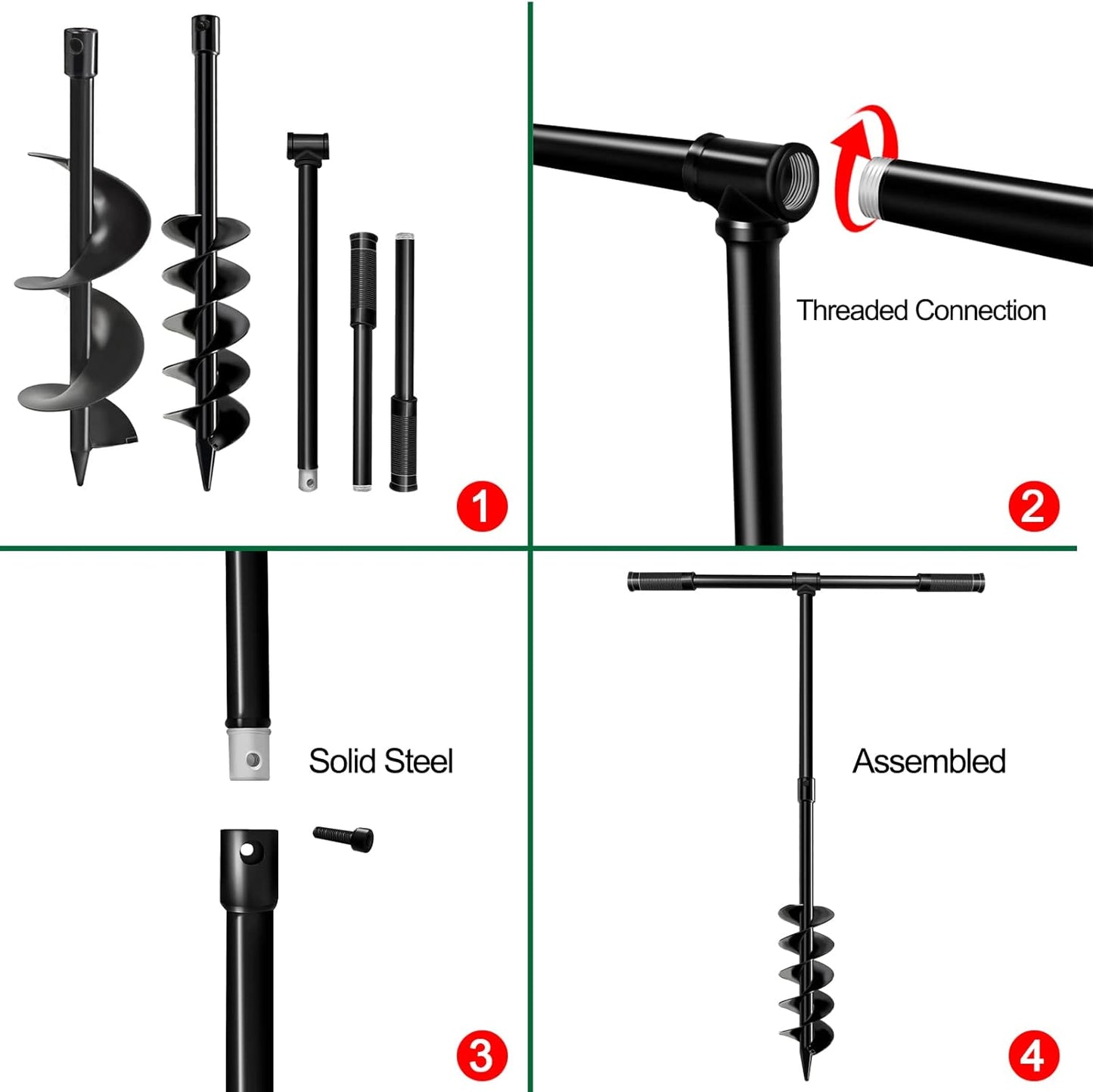 LONGRUN T-Shaped Garden Auger Drill Bit for Planting, Hand Operated Spiral Post Hole Digger, Easy Rapid Planter for Bulbs Flowers, Trees, Seedlings Planting, Bedding, Umbrella Holes-4 & 6x38 Inch Set