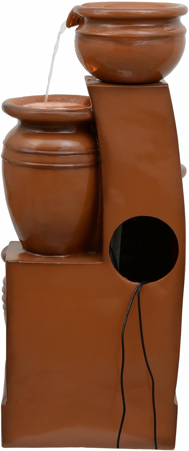 Teamson Home 28.7" 4-Tier Cascading Bowl Solar Powered Water Fountain for Outdoor Living Spaces, Terracotta