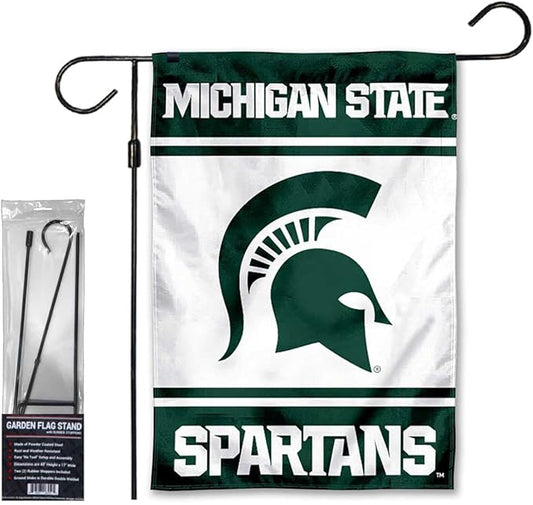 College Flags & Banners Co. Michigan State Spartans Garden Banner Flag with Flag Pole Stand Set