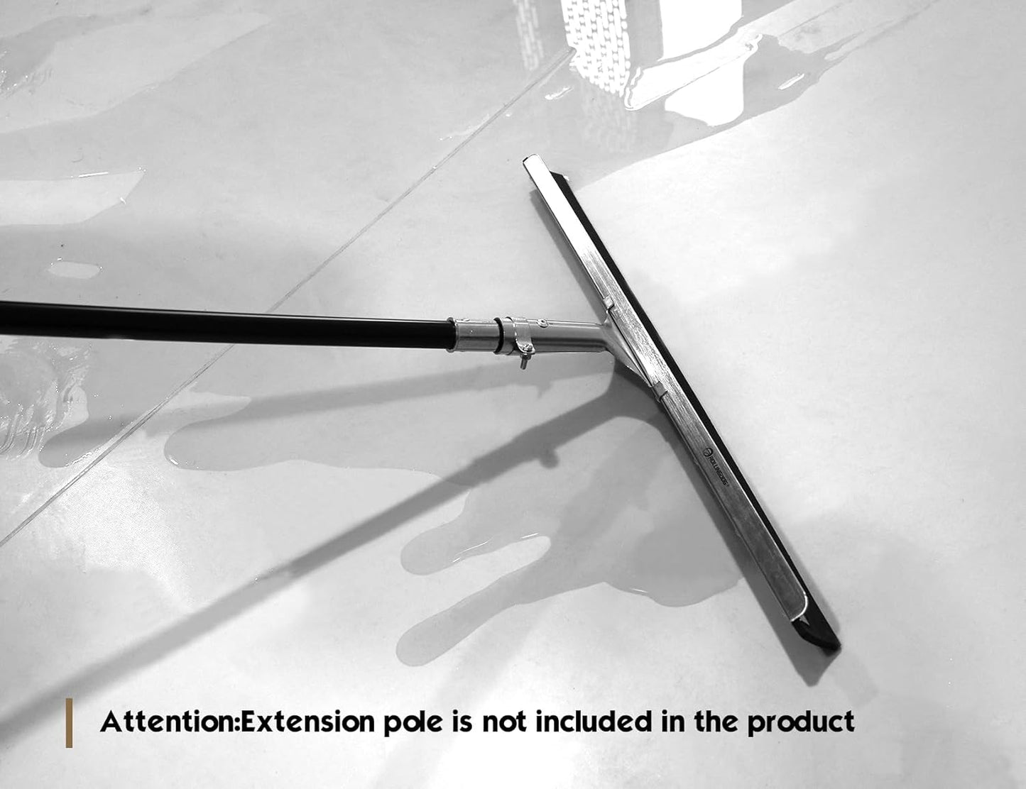 ROLLINGDOG 24" Rubber Floor Squeegee Attachable Extension Pole with 1/4" Non-Marking Blade for Concrete and Large Floor,Garage,Warehouse Cleaning