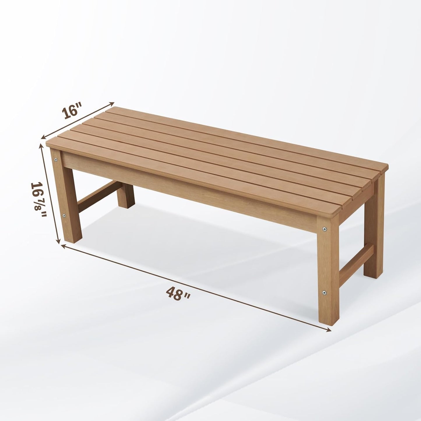 Psilvam Outdoor Bench, Two Person Poly Lumber Porch Bench, Weatherproof Garden Bench That Never Rot and Fade, All-Weather Patio Bench Suit for Garden, Porch, and Park (2pcs, Teak Color)