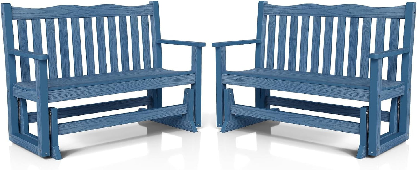 Stoog Outdoor Glider Benches Set of 2, Weatherproof Glider for Porch, Never Fade or Rot, Blue