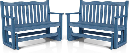 Stoog Outdoor Glider Benches Set of 2, Weatherproof Glider for Porch, Never Fade or Rot, Blue
