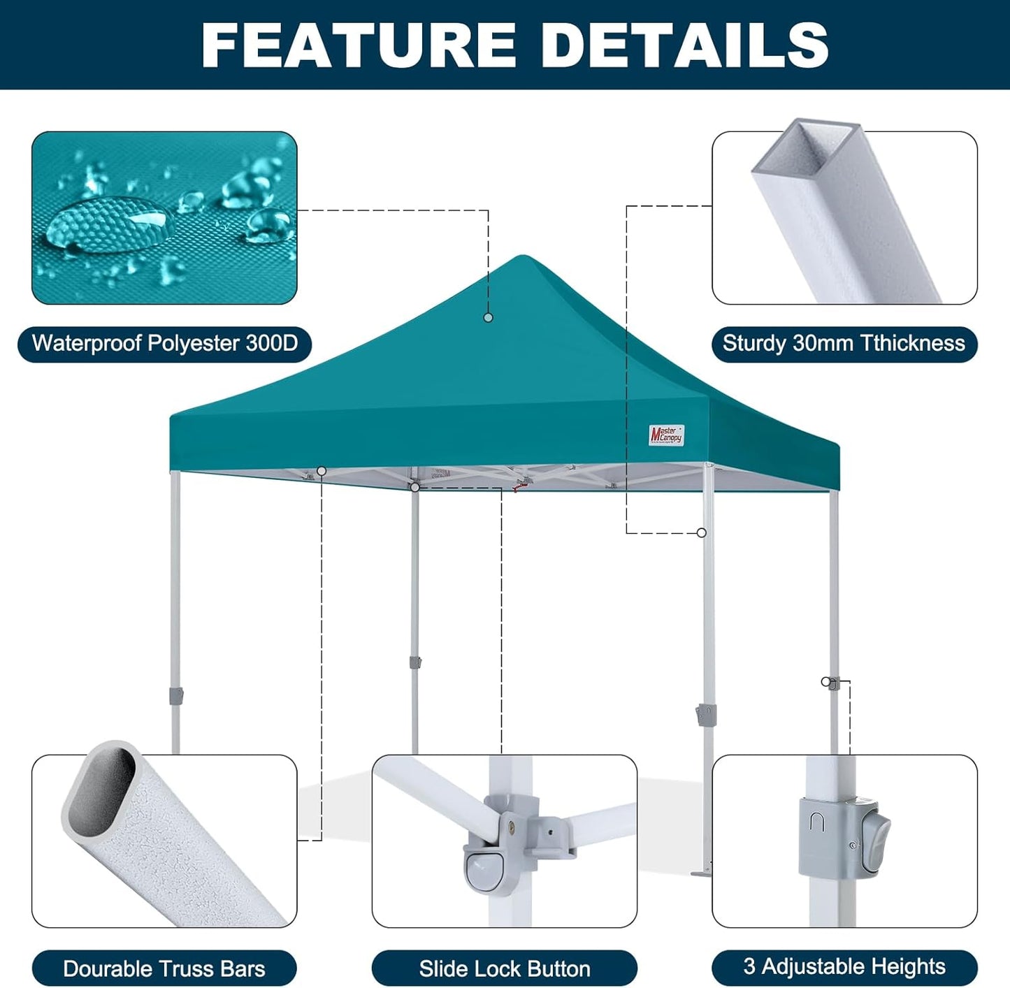 MASTERCANOPY Pop Up Canopy Tent Commercial Grade 10x10 Instant Shelter (Turquoise)