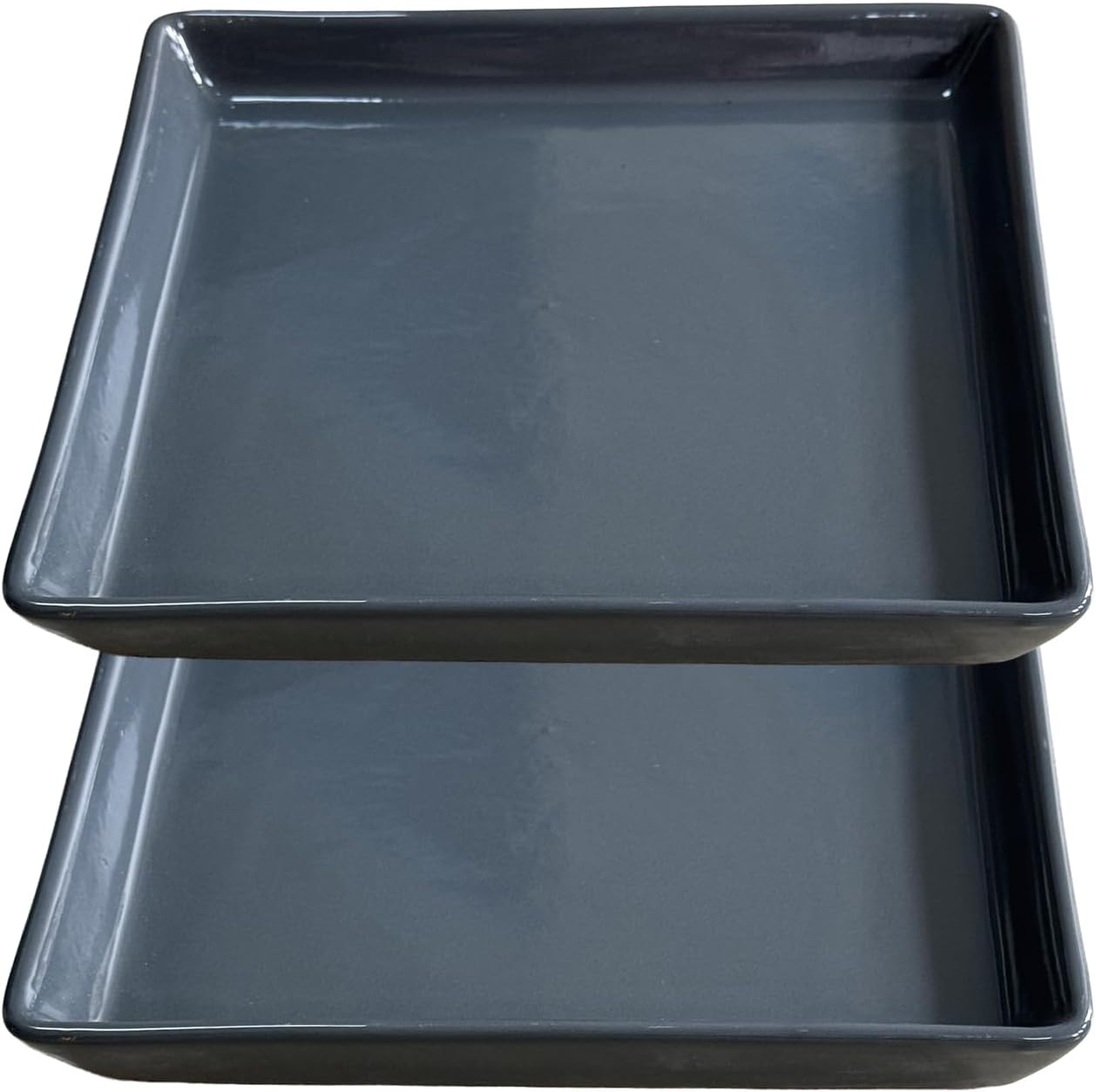Square Plant Saucer 10 Inch 2 Pack，Plant Trays for Pots, Gray Ceramic Plant Saucers for Indoors Outdoors, Plant Drip Tray 4 6 8 10 12 14 Inch