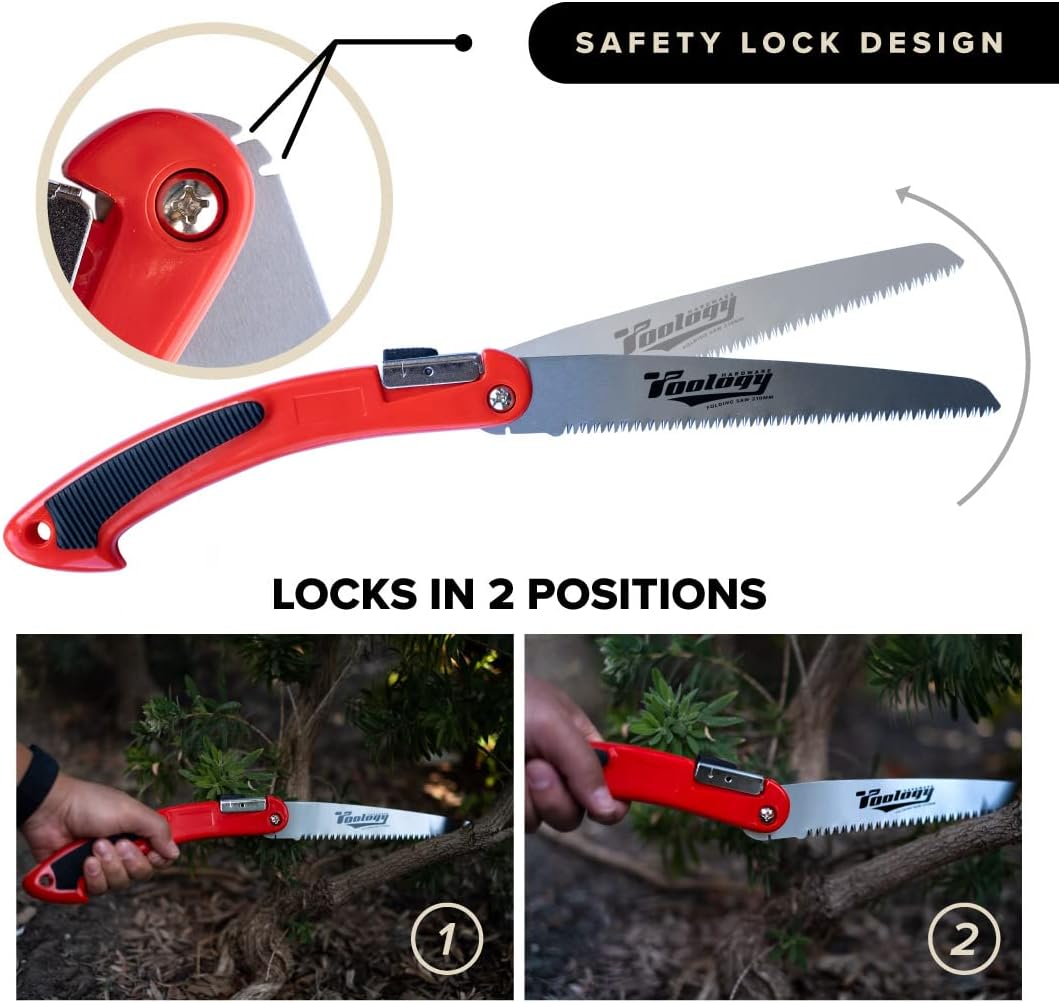 8" Folding Hand Pruning Saw for Gardening, Camping, Wood/Tree Cutting, Made with Heavy Duty SK-5 Steel (Red)