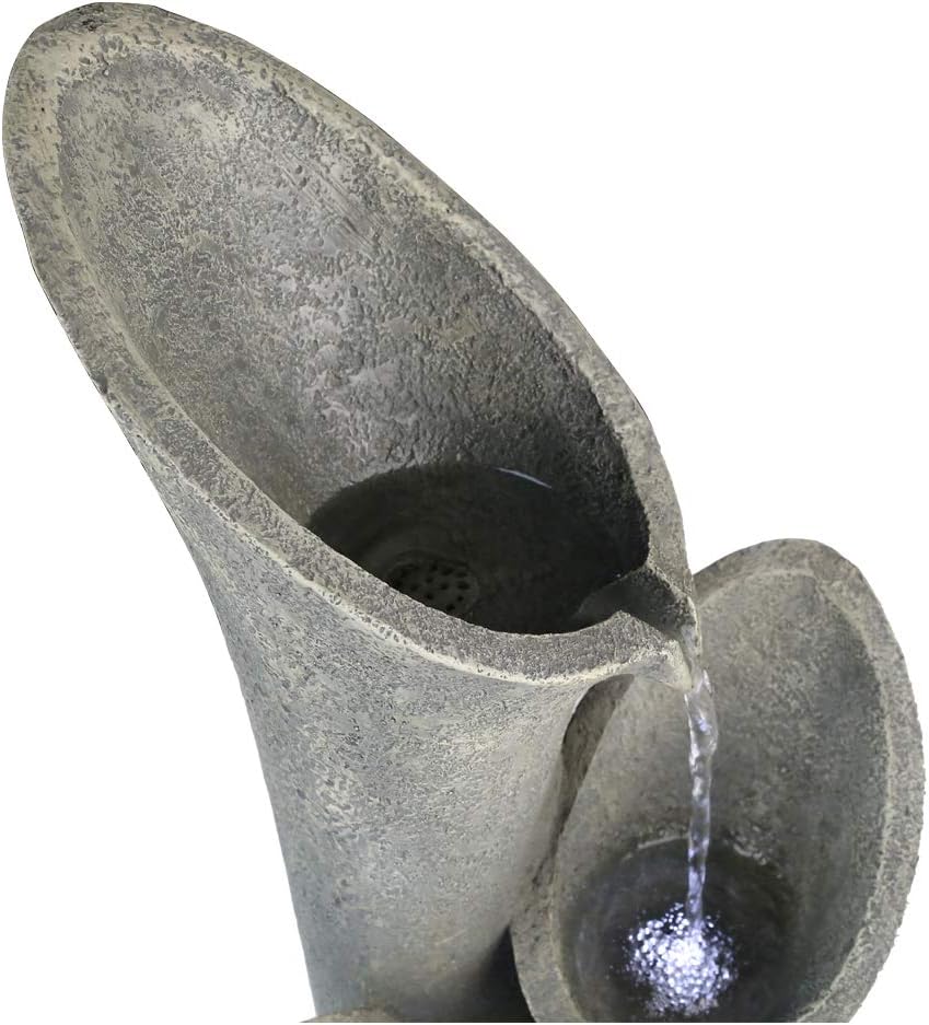 4-Tier Faux Stone LED Floor Fountain, 33.5 Inch Waterfall Outdoor Fountain LED Illuminated Water Feature for Patio Garden