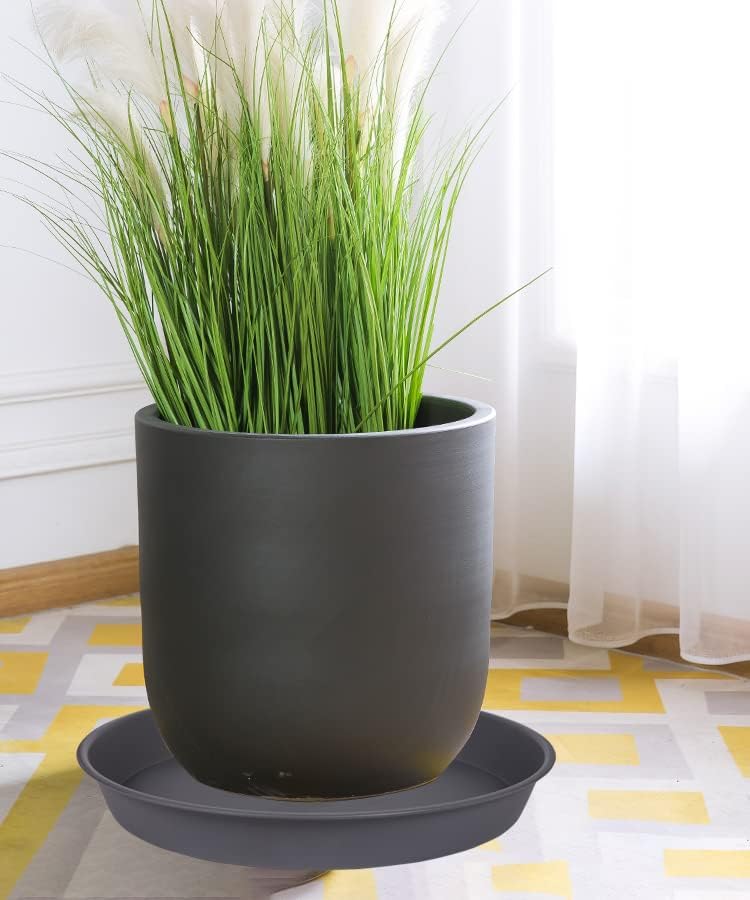 4 Pack of 13 14 inch Plant Saucer (12.2 Inch Base), Heavy Duty Plastic Plant Drip Trays 14" Round, Plant Trays for Indoors, Bird Bath Bowls, Plate for Planter 12-14" (14 inch, Cement Gray)