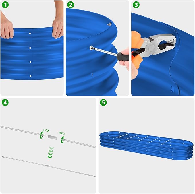 Land Guard 8×2×1ft Galvanized Raised Garden Bed Kit, 108 Gallon Capacity Raised Garden Boxes Outdoor, Oval Metal Raised Garden Beds for Vegetables, Blue(with 10 Connecting rods)