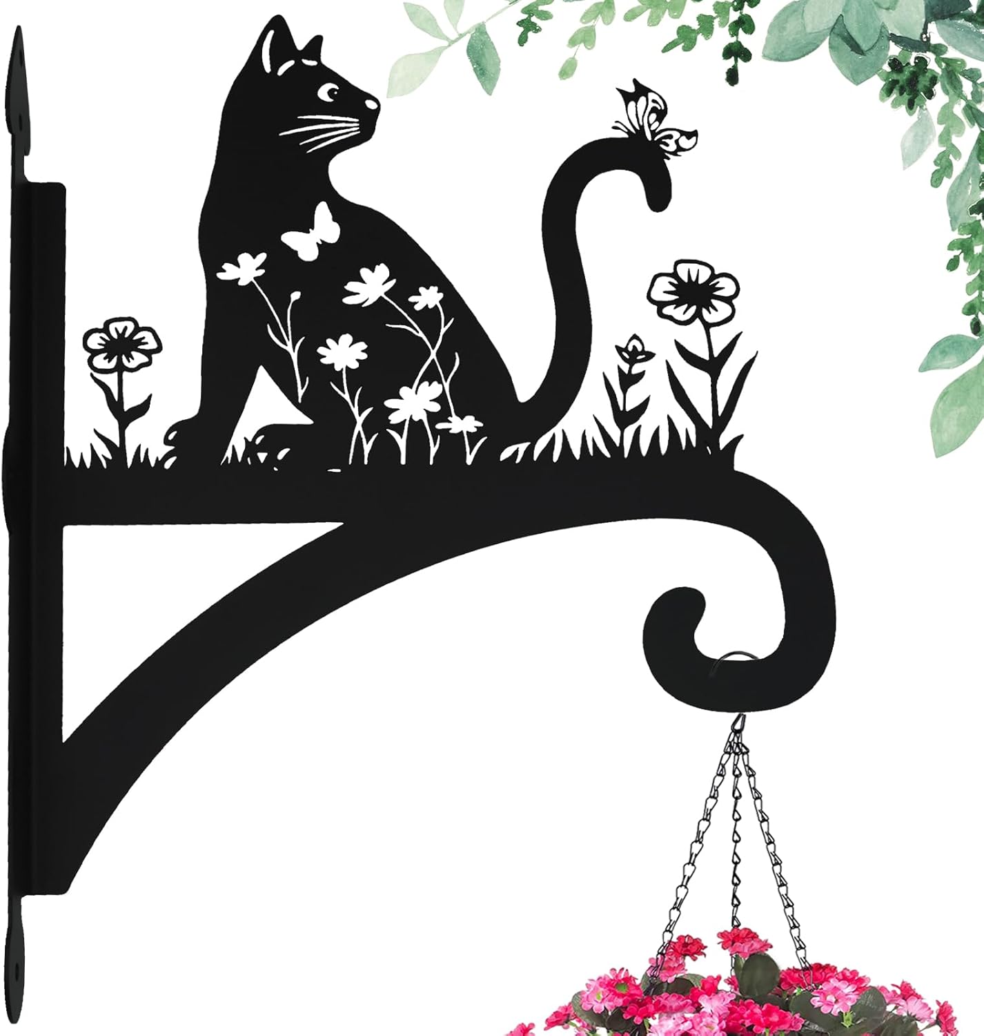 Plant Hangers Outdoor Heavy Duty Iron Decorative Cat Silhouette Plant Hooks for Hanging Baskets 11 inch Hanging Plant Bracket Wall Hooks for Flower Pot Lantern Bird Feeder Wind Chimes