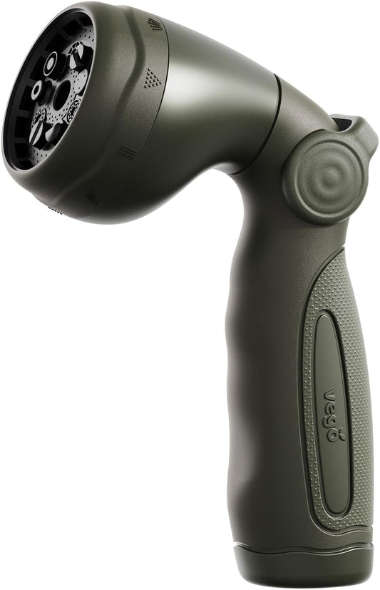 Garden Hose Nozzle - 9 Spray Patterns, Metal, Thumb Control, On/Off Valve, High Pressure Heavy Duty Water Hose Spray Nozzle for Gardening, Lawn Care, and Cleaning Tasks-Seaweed Green