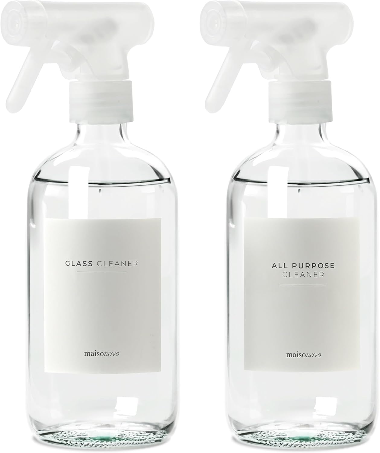 MaisoNovo Glass Spray Bottles for Cleaning - 16.9 fl oz Clear x 2 with 16 Labels