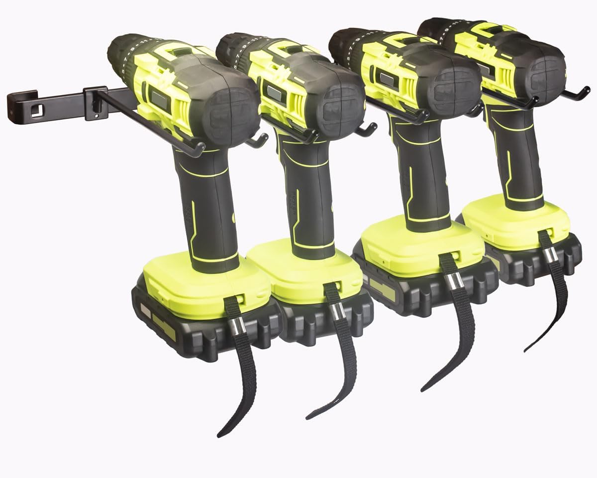 KINOMI Power Tool Holder Drill Holder, Distance between Hooks Adjustable, Drill Tool Storage Rack Organizer Metallic Tool Hanger Shelf for Garages, Tool Sheds, Basements, Gardens, Art and Craft Rooms