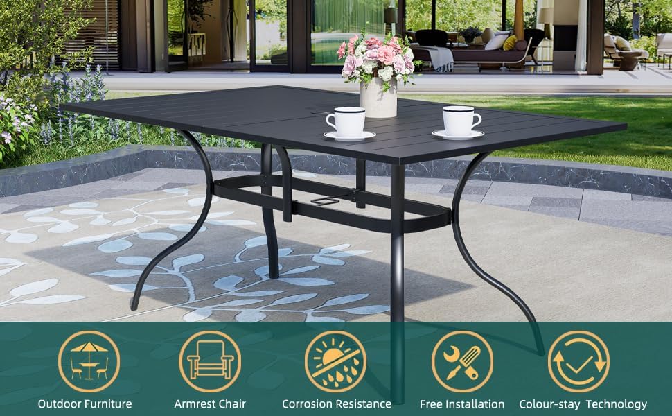 7-Piece Outdoor Patio Dining Set, 6 Stackable Patio Chairs & Rectangular Dining Table with All Weather Frame Furniture Set - Gray