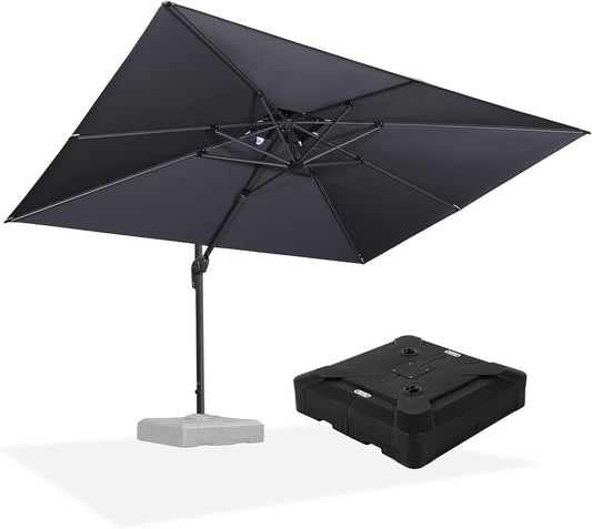 PURPLE LEAF 9' X 12' Patio Umbrella with Base Outdoor Rectangle Umbrella Large Cantilever Umbrella Heavy Duty Outdoor Market Umbrella for Garden Deck Backyard Pool Grey