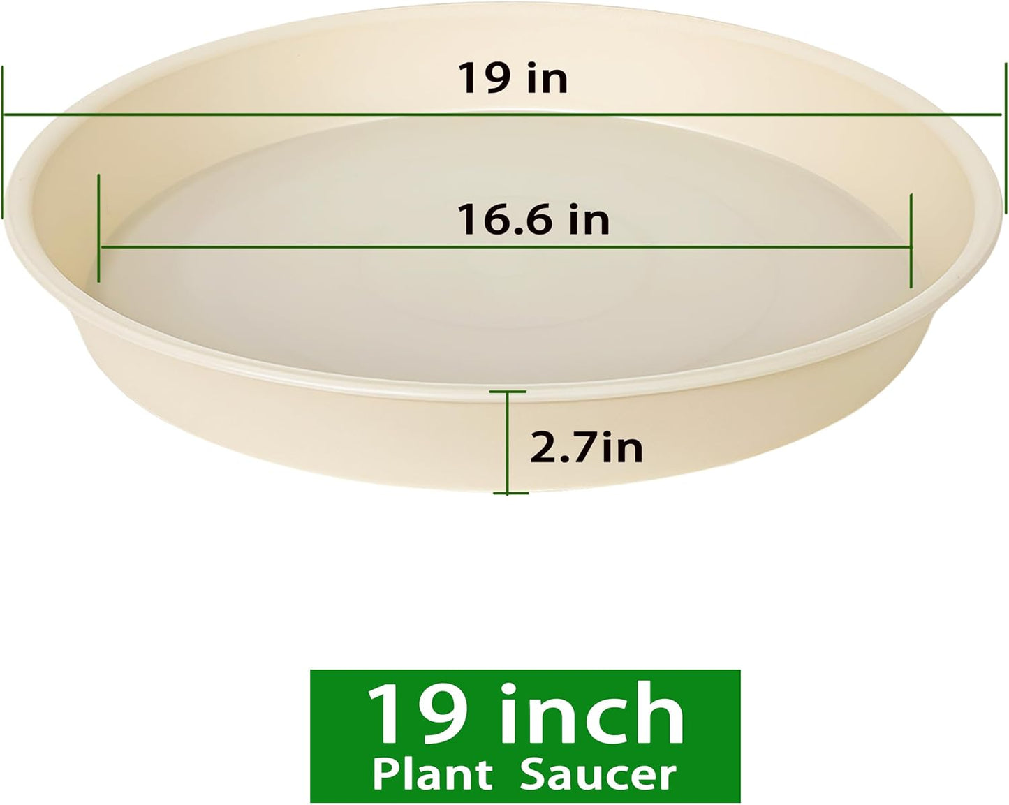 2 Pack of 18 19 inch Plant Saucer Drip Tray (16.6 inch Base), Heavy Duty Deep Plant Saucers for Pots, Plastic Flower Planter Water Trays for Indoors Outdoor (19", Beige)