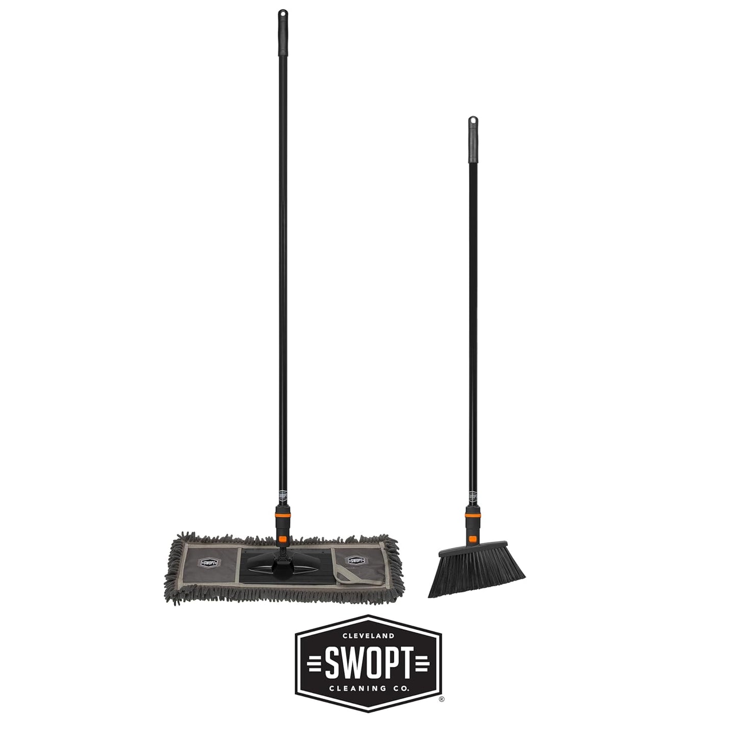 SWOPT 24” Microfiber Dust Mop, Angle Broom + 48” & 60" Steel Handles, Combo — Cleaning Heads with Long Handles Interchangeable with All SWOPT Cleaning Products — Clean Hard-to-Reach Areas