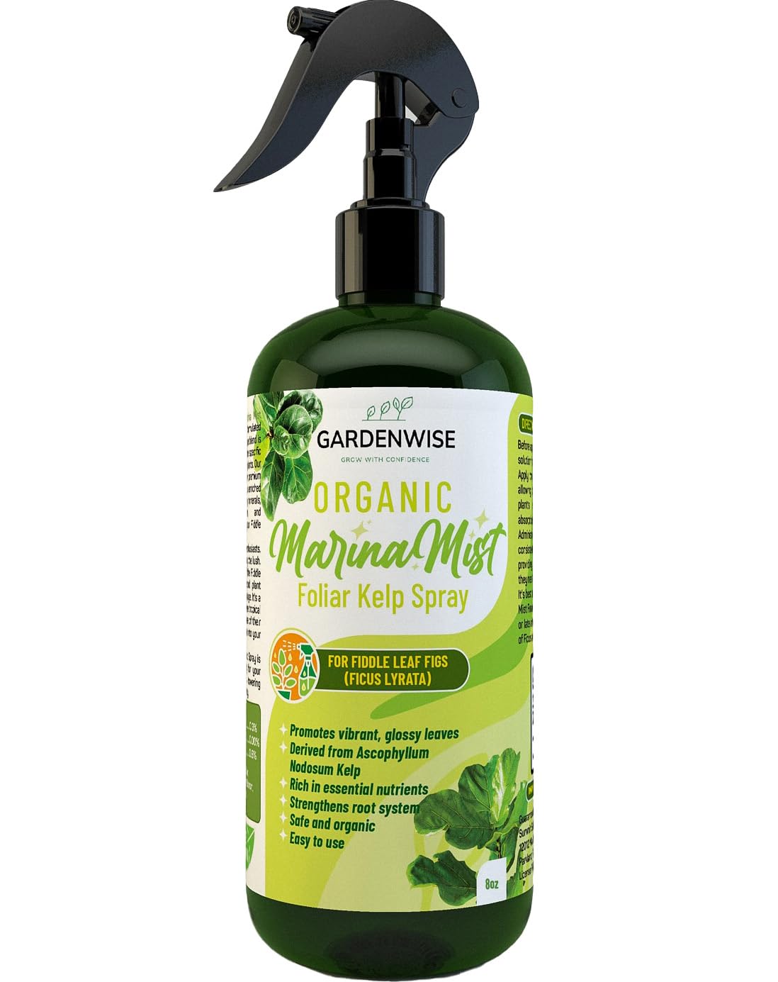 Organic Marina Mist Foliar Spray for Fiddle Leaf Fig and Other Ficus Trees | Micro Nutrients for Vital Health | Gentle Formula | Liquid Plant Food | Quick Results | Ready to Use (8 OZ)