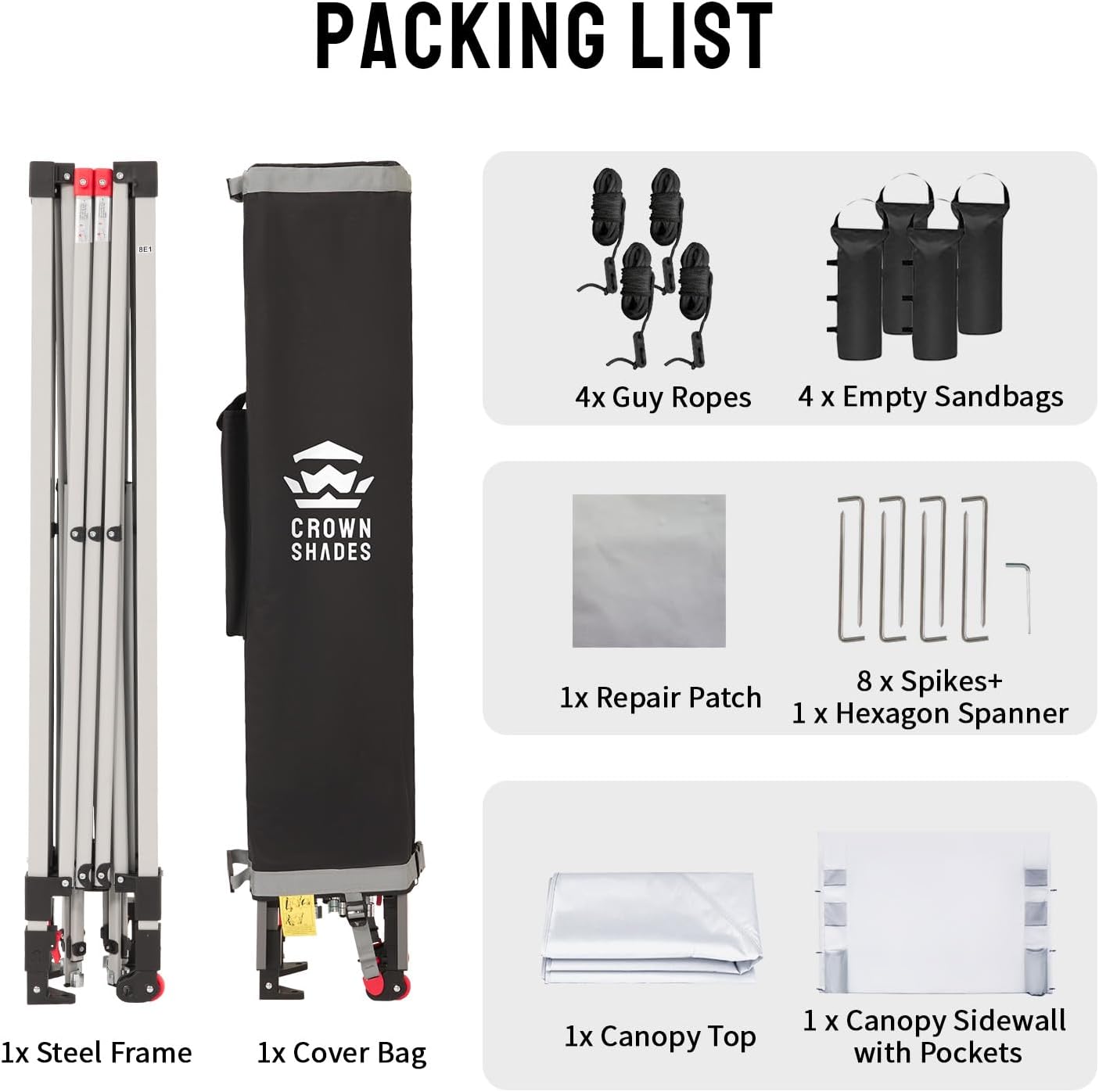 CROWN SHADES Canopy Tent 10x10 Pop Up Canopy Outdoor Shade with Pockets Sidewall, Easy Up Sun Shelter with One Person Set Up Center Lock, Portable Instant Camping Beach Canopy Tents, White