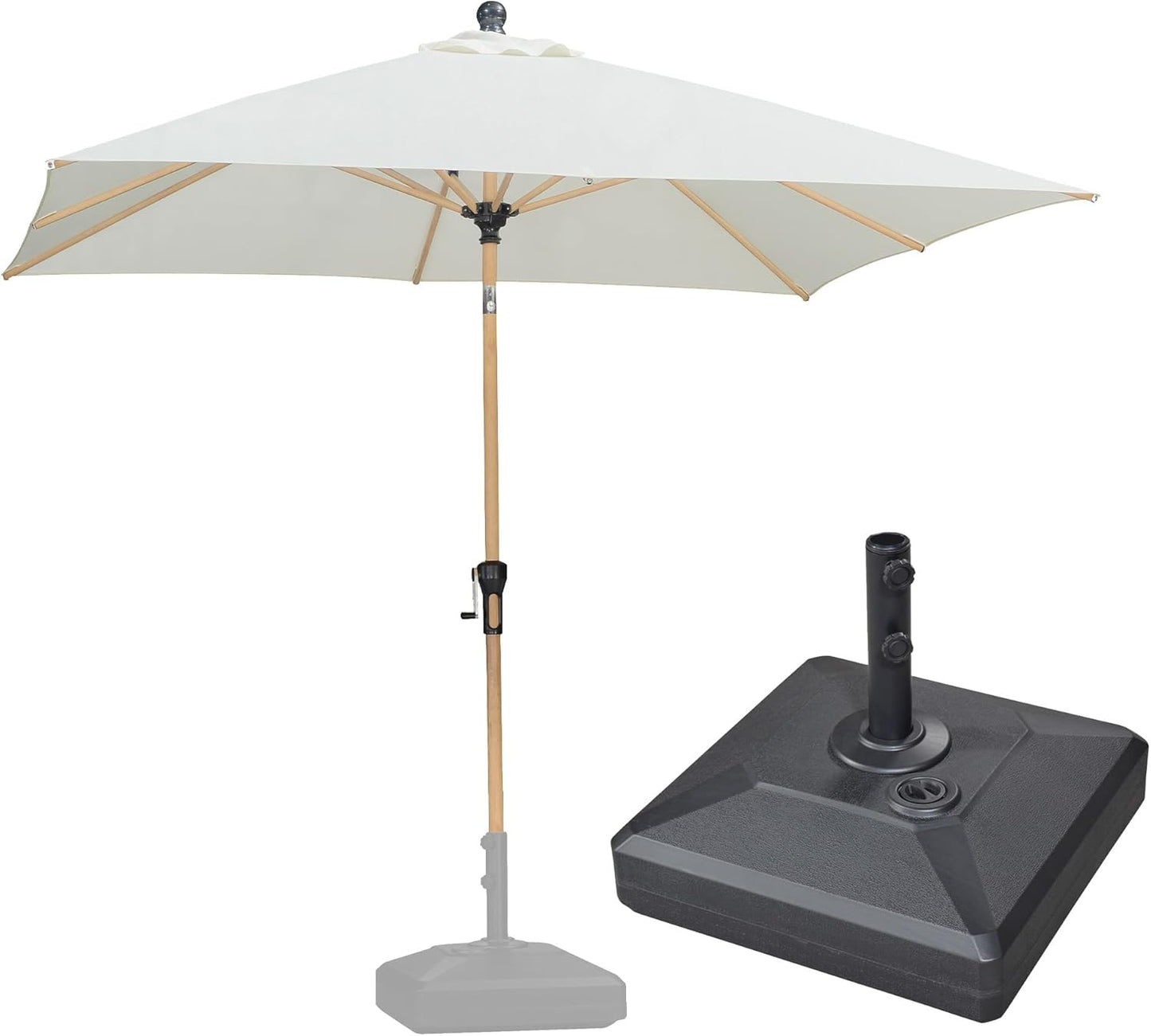 PURPLE LEAF 8' x 8' Square Outdoor Table Umbrella with Base Patio Umbrella Aluminum Market Umbrella with Push Button Tilt & Crank and 8 Ribs Outdoor Umbrella for Pool Backyard Beach, Cream