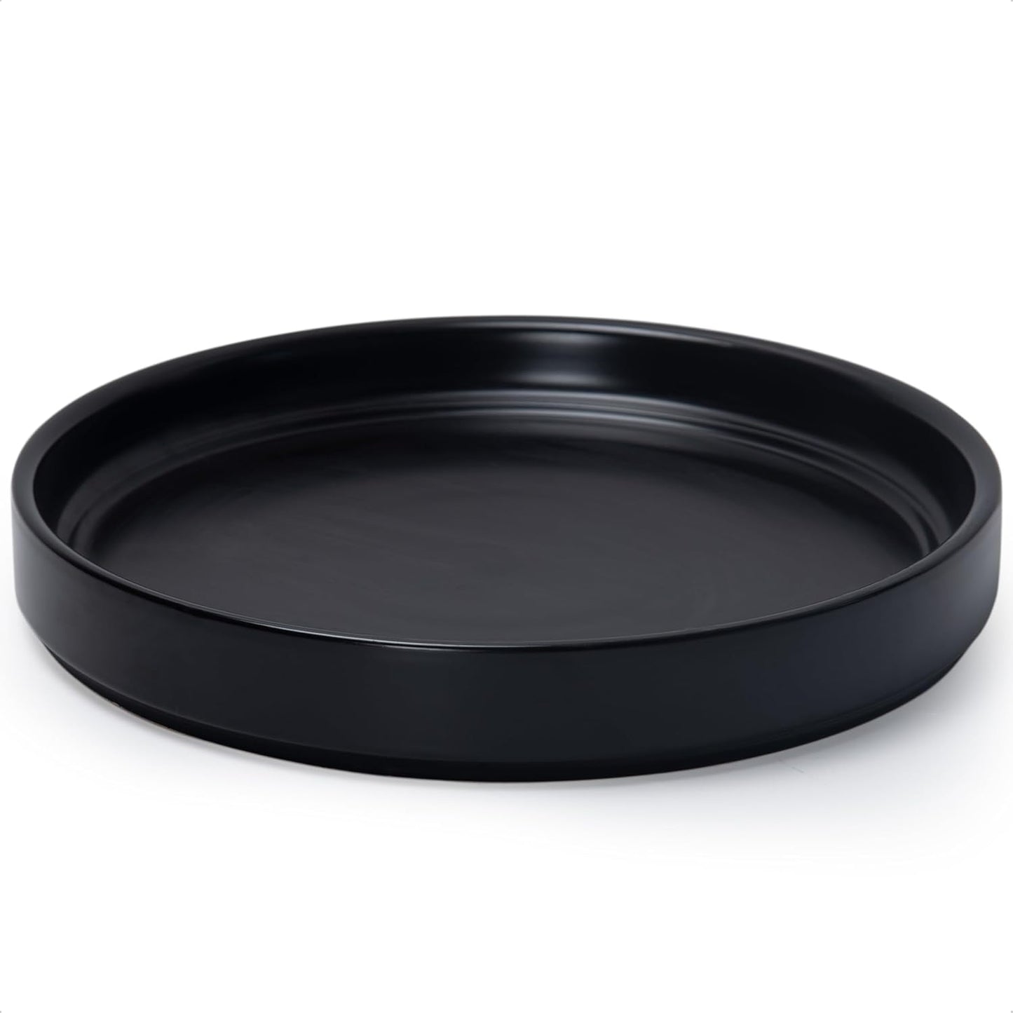 D'vine Dev Modern Round 10.4 Inch Ceramic Plant Pot Saucer, Planter Pot Drainage Tray for Indoor Plants, Matte Black, 97-T-B-5
