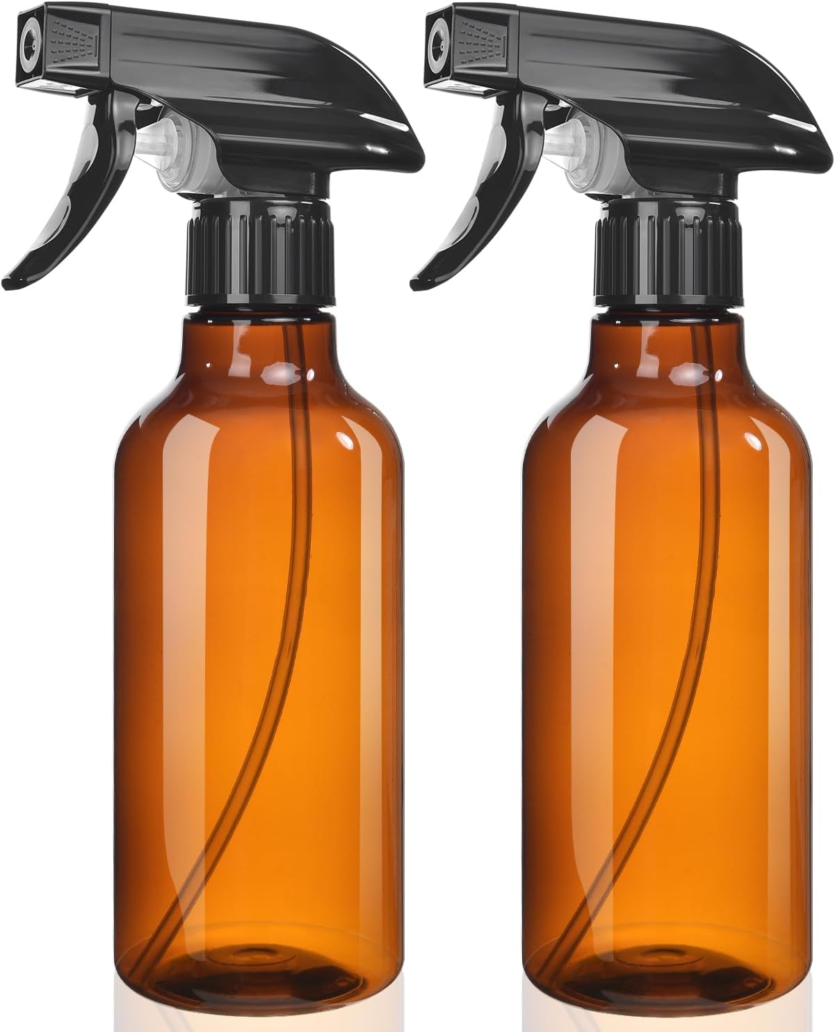 Spray Bottles 2-Pack, 10 Oz, Mist & Stream, Heavy Duty Spraying Empty Water Sprayer Bottle, BPA Free Plastic Refillable Containers for Cleaning Solutions, Plants, Hair, Essential Oils (Amber)
