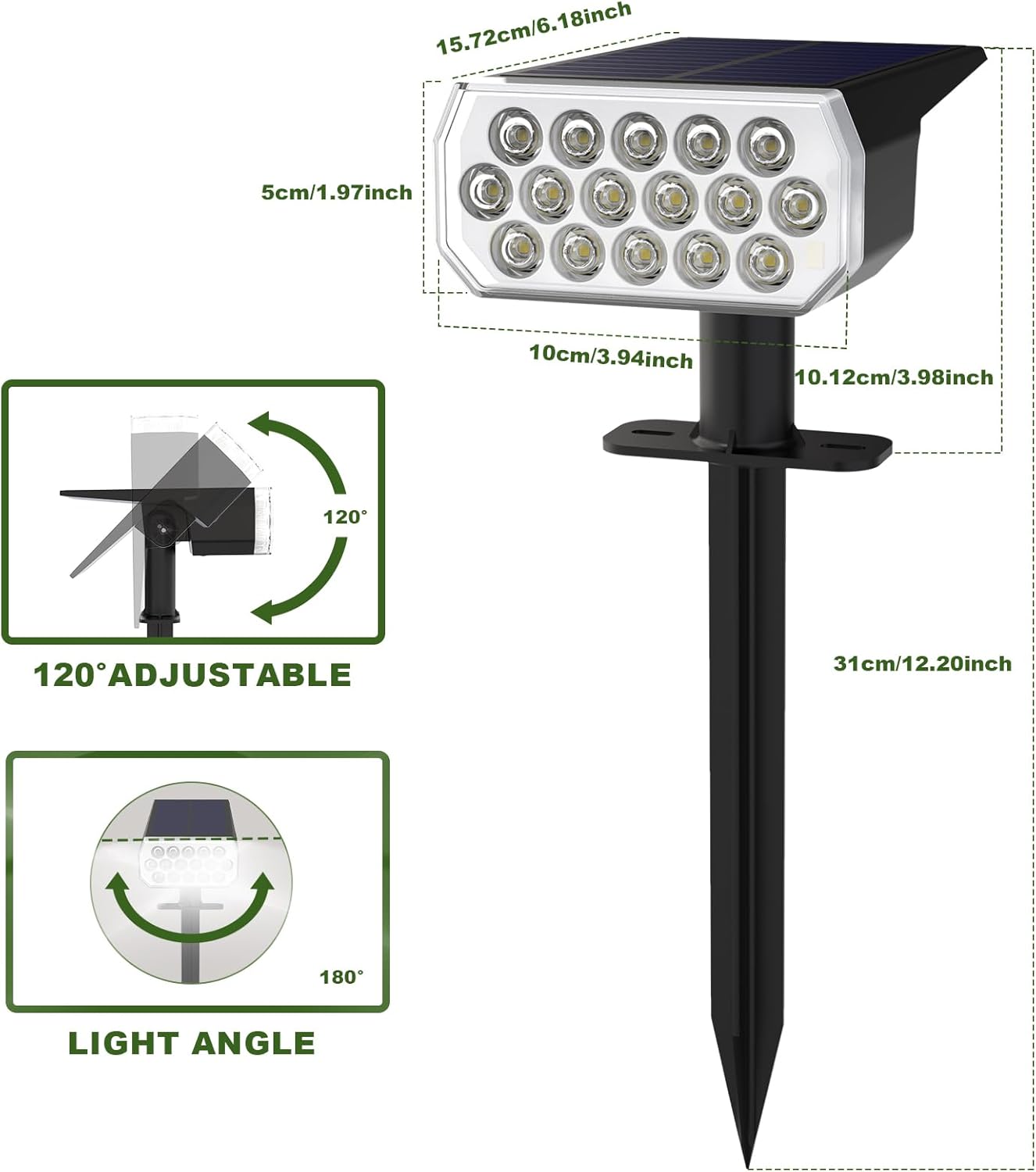 Solar Spot Lights Outdoor Waterproof IP65, 3 Lighting Modes Solar Outdoor Lights for Garden Yard Outside Landscape, 6 Pack