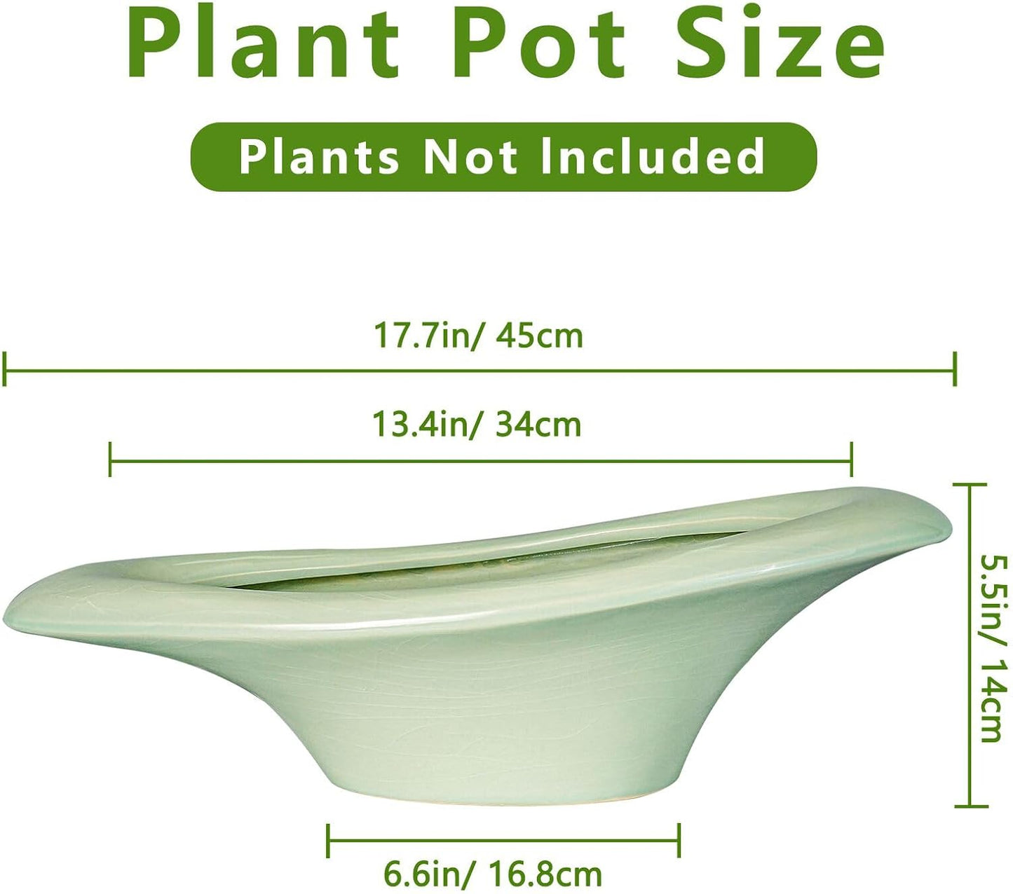 Ceramic Bonsai Pots - Large Succulent Planter 18 Inch Plant Pot Indoor Succulent Pot with Drainage Hole Outdoor Planter Bonsai Tree Pot for House Home Garden Decor Green