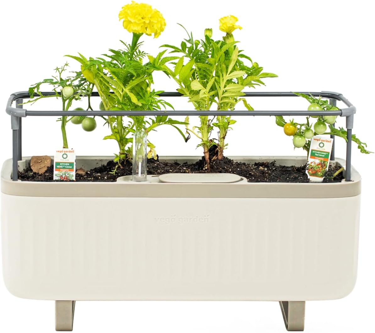 Vego garden Herb Planter Indoor Box with Trellis Self-Watering Raised Garden Bed for Climbing Vegetables Plants Cage - Cream White