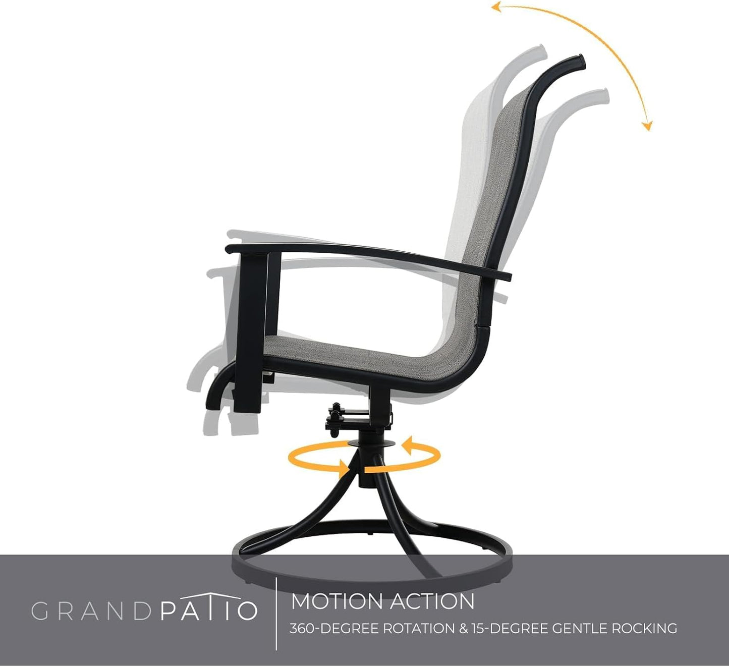 Grand patio Outdoor Swivel Dining Chairs Set of 2, 360 Degree Mesh Sling Rocker Sets for Deck, Garden Backyard, Black & Grey Plaid